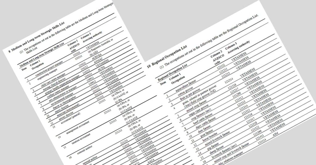 skills occupation lists