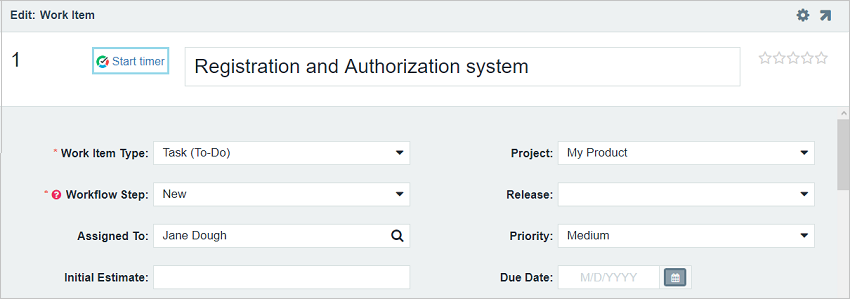 Locate timer button on an Axosoft work item