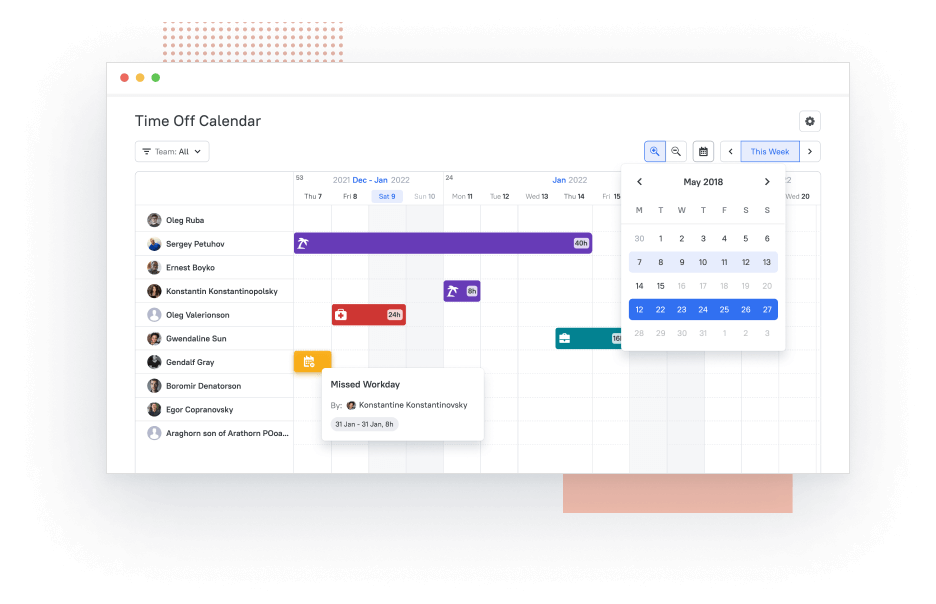 Abwesenheitskalender, der mit dem Anwesenheits-Tracker integriert