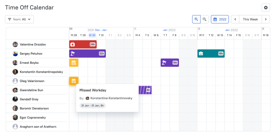 Calendario de tiempo libre