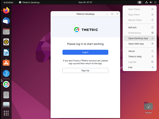 Login TMetric Linux