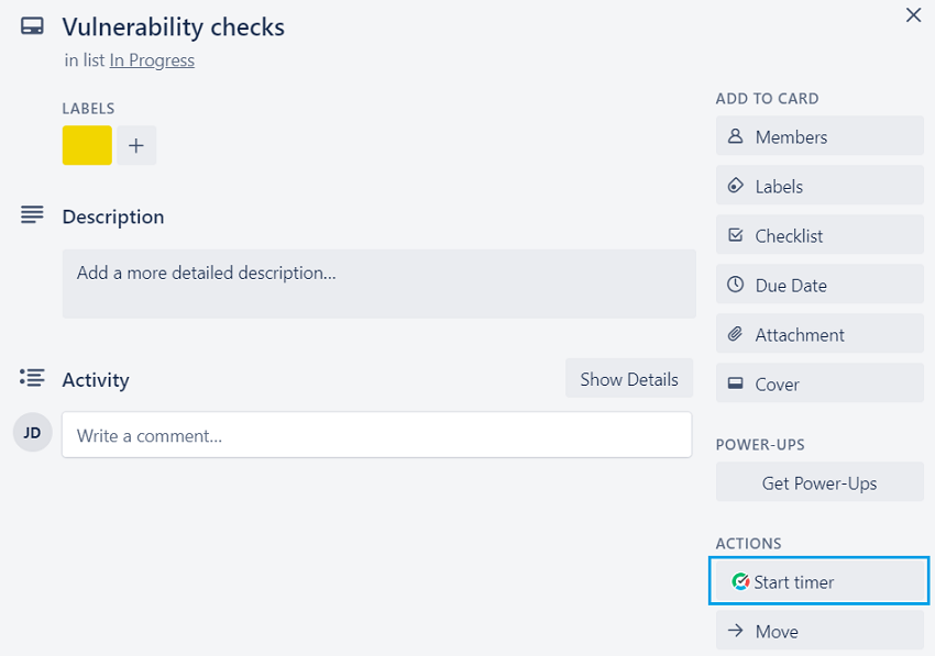 Suchen Sie nach der Timer-Schaltfläche in einer Trello-Karte