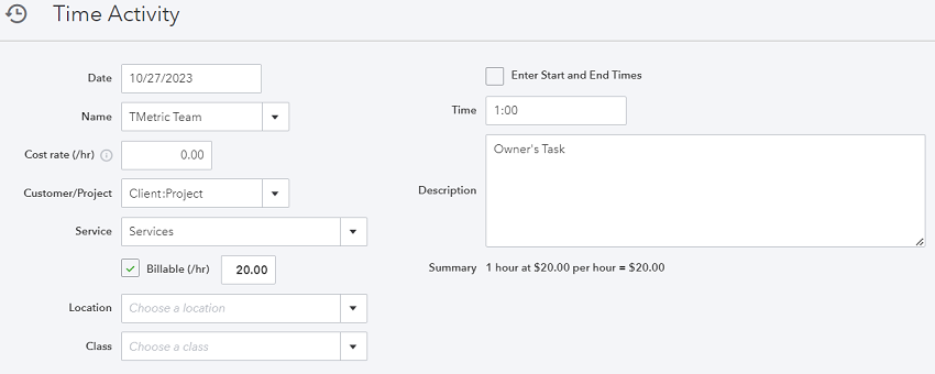 Time Activity QuickBooks